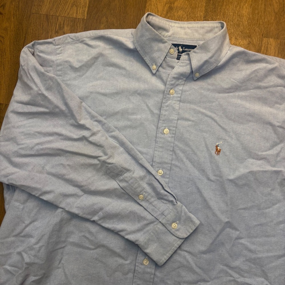 Vtg 90's Polo Ralph Lauren Menswear Small Pony Washed Blue Button Down Shirt